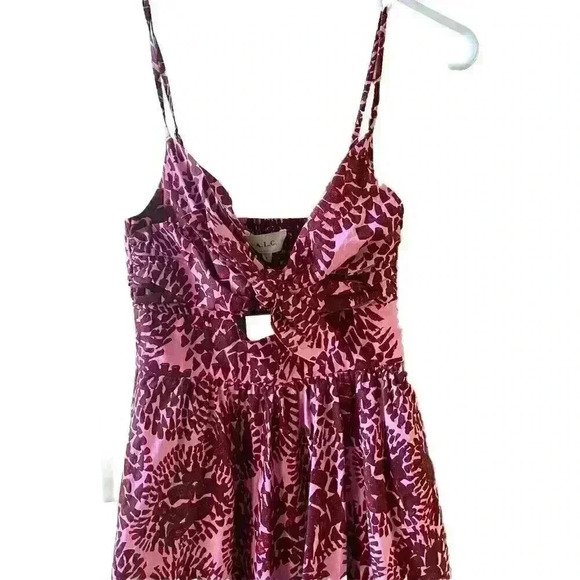 NWT A.L.C. Laura Keyhole Printed Smocked Back Maxi dark red pink Dress Size 0 - Picture 10 of 15